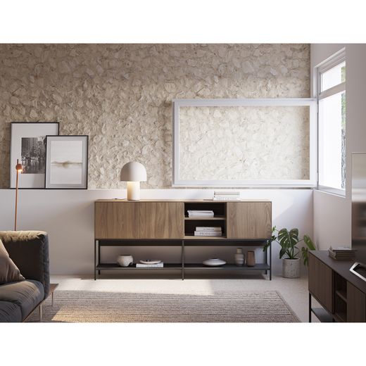 Buffet en bois et métal chêne et noir, 180 x 40 x 80 cm | Amira