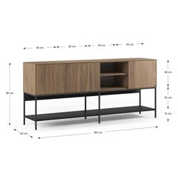 Buffet en bois et métal chêne et noir, 180 x 40 x 80 cm | Amira