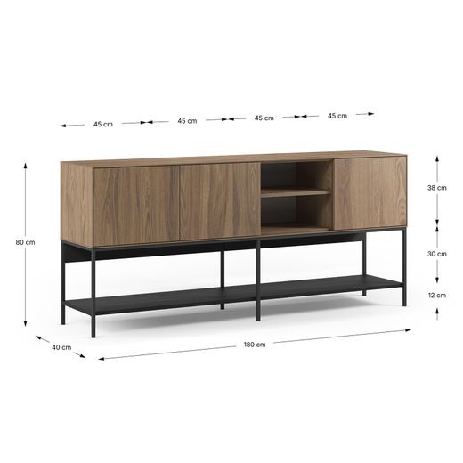 Buffet en bois et métal chêne et noir, 180 x 40 x 80 cm | Amira