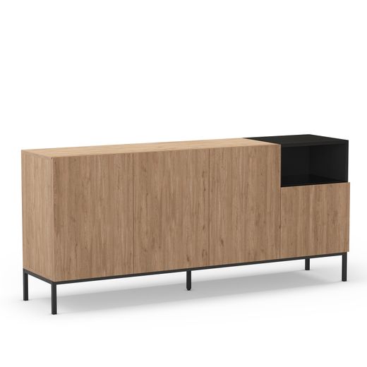 Aparador de madera y metal en color roble y negro, 180 x 40 x 80 cm | Cailin