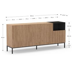 Drewniano-metalowa komoda w kolorze dębowym i czarnym, 180 x 40 x 80 cm | Cailin