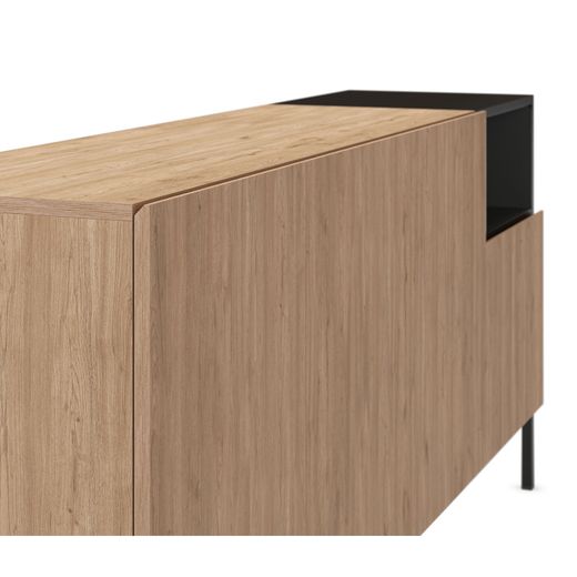 Drewniano-metalowa komoda w kolorze dębowym i czarnym, 180 x 40 x 80 cm | Cailin