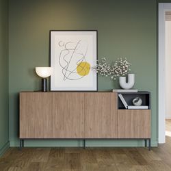 Drewniano-metalowa komoda w kolorze dębowym i czarnym, 180 x 40 x 80 cm | Cailin