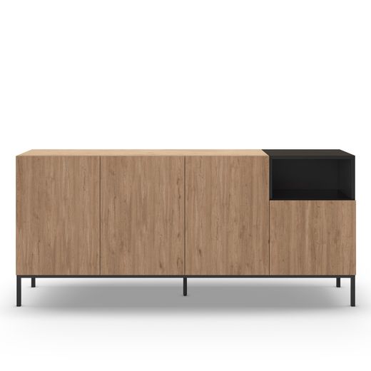 Drewniano-metalowa komoda w kolorze dębowym i czarnym, 180 x 40 x 80 cm | Cailin
