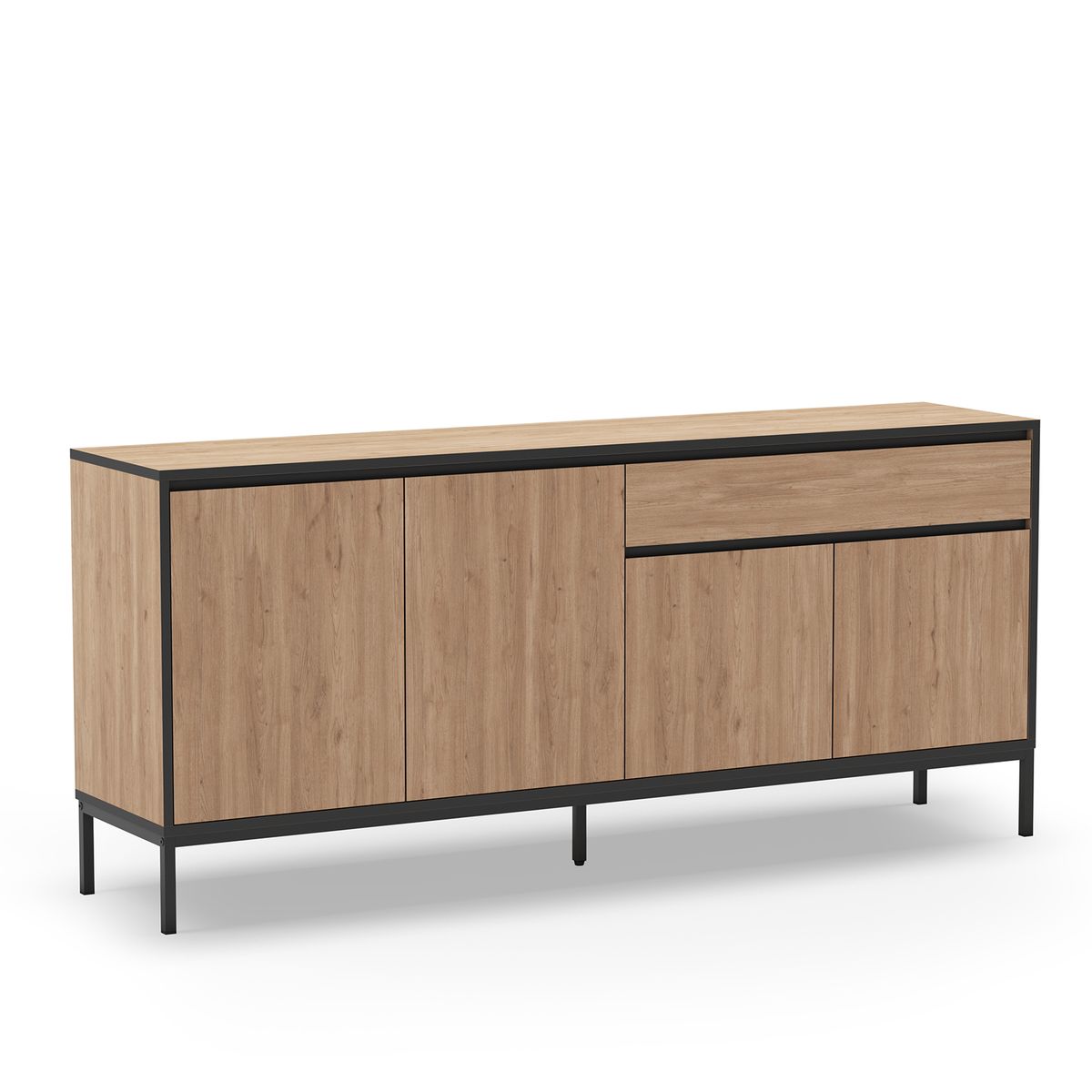 Aparador de madera y metal en color roble y negro, 180 x 40 x 80 cm | Lorenza