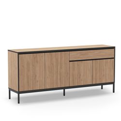 Aparador de madera y metal en color roble y negro, 180 x 40 x 80 cm | Lorenza