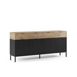 Wooden and metal sideboard in oak and black, 180 x 40 x 80 cm | Marion
