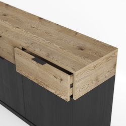 Wooden and metal sideboard in oak and black, 180 x 40 x 80 cm | Marion