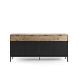 Wooden and metal sideboard in oak and black, 180 x 40 x 80 cm | Marion