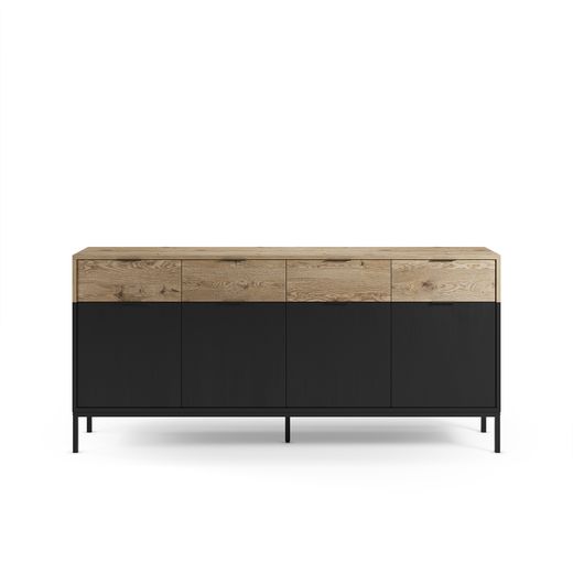 Wooden and metal sideboard in oak and black, 180 x 40 x 80 cm | Marion