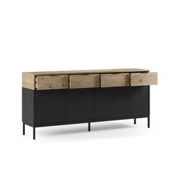 Wooden and metal sideboard in oak and black, 180 x 40 x 80 cm | Marion
