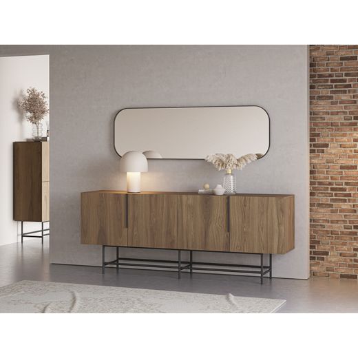 Drewniano-metalowa komoda w kolorze dębowym i czarnym, 200 x 40 x 77,9 cm | Eldia