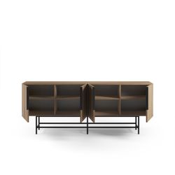 Drewniano-metalowa komoda w kolorze dębowym i czarnym, 200 x 40 x 77,9 cm | Eldia