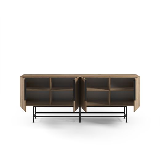 Drewniano-metalowa komoda w kolorze dębowym i czarnym, 200 x 40 x 77,9 cm | Eldia