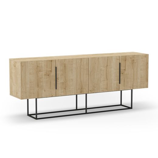 Aparador de madera y metal en color roble y negro, 200 x 40 x 79,7 cm | Titán