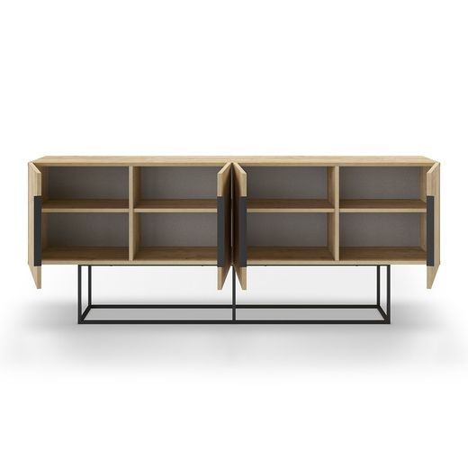 Buffet en bois et métal en chêne et noir, 200 x 40 x 79,7 cm | Titan