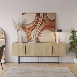 Buffet en bois et métal en chêne et noir, 200 x 40 x 79,7 cm | Titan
