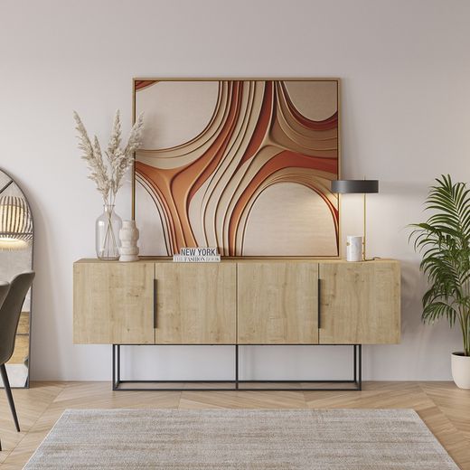 Buffet en bois et métal en chêne et noir, 200 x 40 x 79,7 cm | Titan