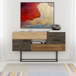 Aparador de madeira e metal na cor carvalho e nogueira, 145 x 40 x 82 cm | Titã