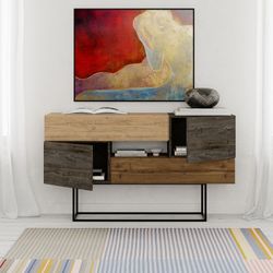 Aparador de madeira e metal na cor carvalho e nogueira, 145 x 40 x 82 cm | Titã