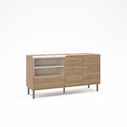 Komoda z drewna i metalu w kolorze dębu i norek, 141 x 44 x 75,5 cm | Monza