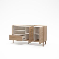 Komoda z drewna i metalu w kolorze dębu i norek, 141 x 44 x 75,5 cm | Monza