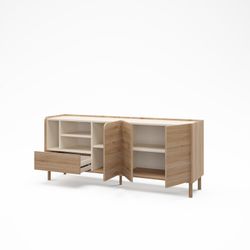 Komoda z drewna i metalu w kolorze dębu i norek, 180 x 44 x 75,5 cm | Monza