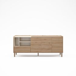 Komoda z drewna i metalu w kolorze dębu i norek, 180 x 44 x 75,5 cm | Monza