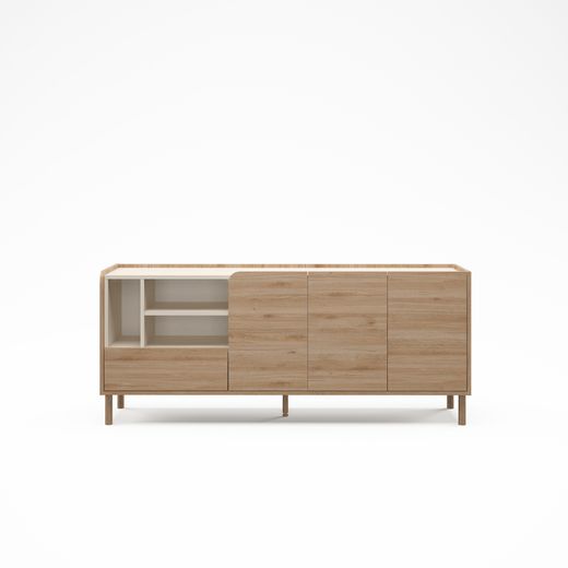 Komoda z drewna i metalu w kolorze dębu i norek, 180 x 44 x 75,5 cm | Monza