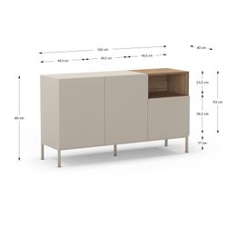 Dressoir van hout en metaal, crème en eikenkleur, 140 x 42 x 80 cm | Cailin