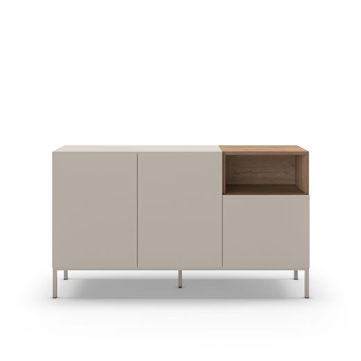 Dressoir van hout en metaal, crème en eikenkleur, 140 x 42 x 80 cm | Cailin