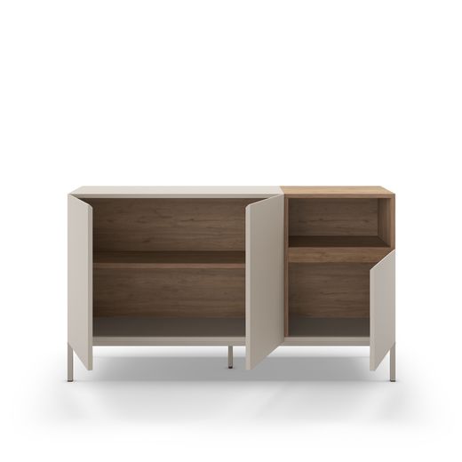 Dressoir van hout en metaal, crème en eikenkleur, 140 x 42 x 80 cm | Cailin