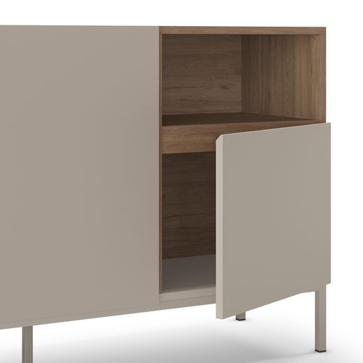 Dressoir van hout en metaal, crème en eikenkleur, 140 x 42 x 80 cm | Cailin