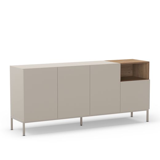 Aparador de madera y metal en crema y color roble, 180 x 42 x 80 cm | Cailin