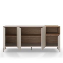 Komoda z drewna i metalu, kolor kremowy i dębowy, 180 x 42 x 80 cm | Cailin