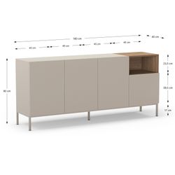 Komoda z drewna i metalu, kolor kremowy i dębowy, 180 x 42 x 80 cm | Cailin