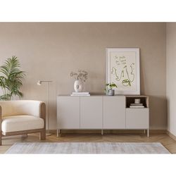 Komoda z drewna i metalu, kolor kremowy i dębowy, 180 x 42 x 80 cm | Cailin