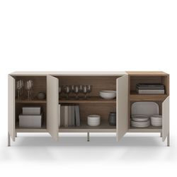 Komoda z drewna i metalu, kolor kremowy i dębowy, 180 x 42 x 80 cm | Cailin