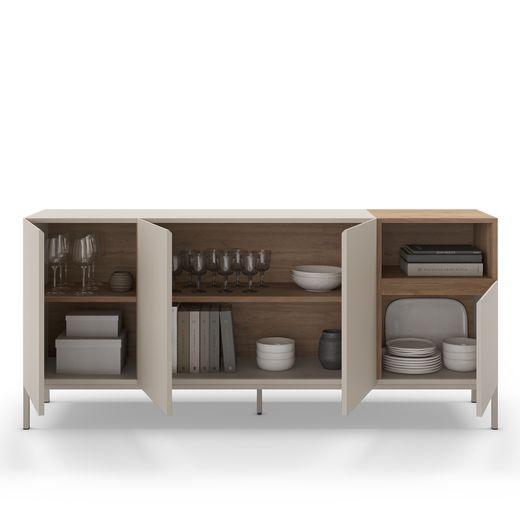 Komoda z drewna i metalu, kolor kremowy i dębowy, 180 x 42 x 80 cm | Cailin