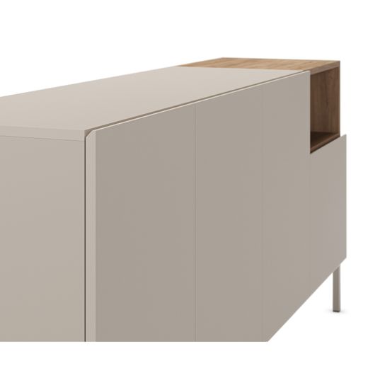 Komoda z drewna i metalu, kolor kremowy i dębowy, 180 x 42 x 80 cm | Cailin