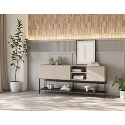 Cream and black wood and metal sideboard, 180 x 40 x 80 cm | Amira