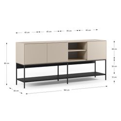 Cream and black wood and metal sideboard, 180 x 40 x 80 cm | Amira