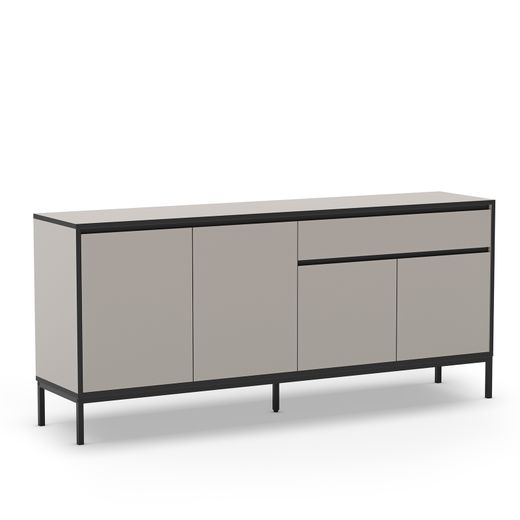 Aparador de madera y metal en gris y negro, 180 x 40 x 80 cm | Lorenza