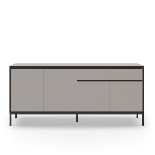 Drewniano-metalowa komoda w kolorze szarym i czarnym, 180 x 40 x 80 cm | Lorenza