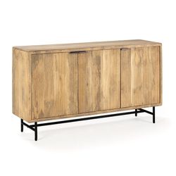 Wood and metal sideboard in natural and black, 150 x 40 x 85 cm | Mundra
