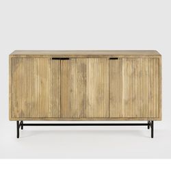 Wood and metal sideboard in natural and black, 150 x 40 x 85 cm | Mundra