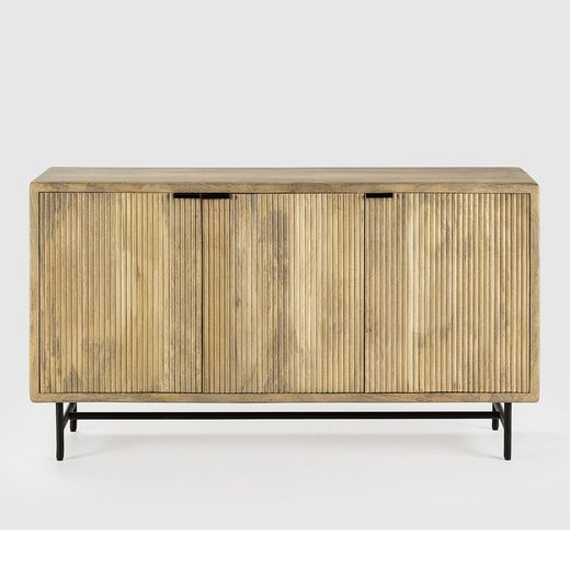 Wood and metal sideboard in natural and black, 150 x 40 x 85 cm | Mundra