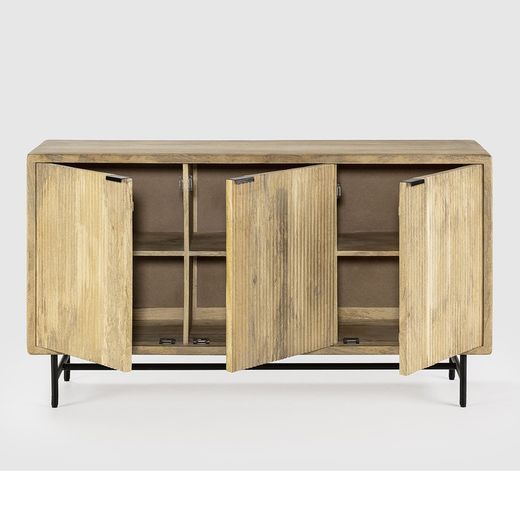Wood and metal sideboard in natural and black, 150 x 40 x 85 cm | Mundra