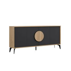 Aparador de madeira e metal na cor preto e carvalho, 180 x 40 x 82 cm | Vai