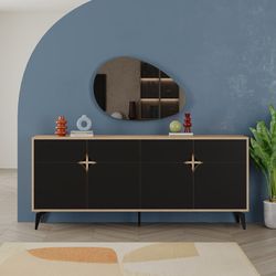 Aparador de madeira e metal na cor preto e carvalho, 185 x 40 x 79 cm | Nola